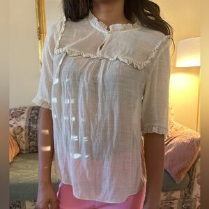 LC Lauren Conrad Cream Ruffle Blouse